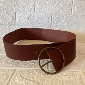 New York & Company Brown Faux Leather Belt with Gold Buckle